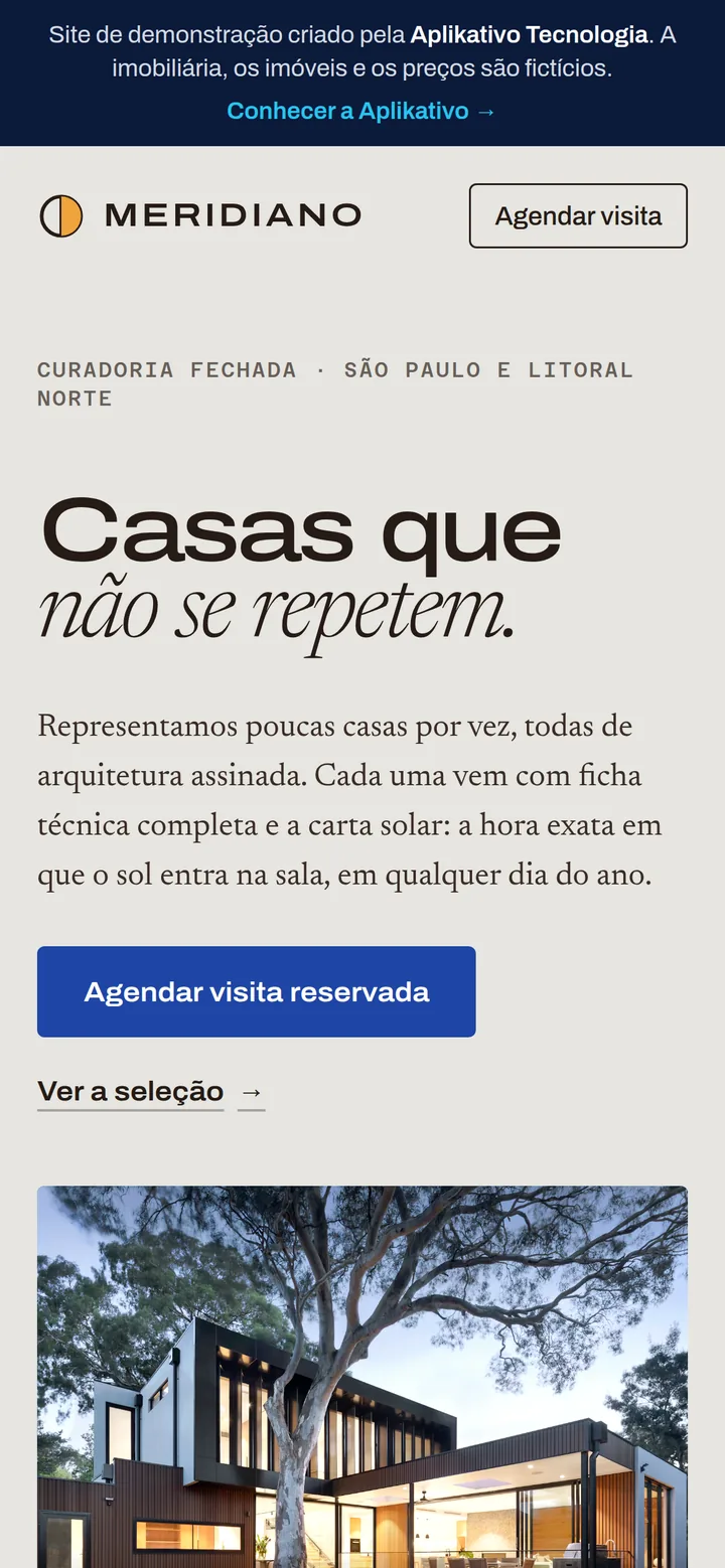 O mesmo site de imobiliária no celular