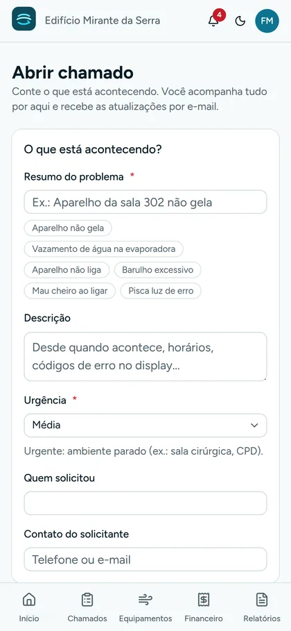 Formulário Abrir chamado no portal