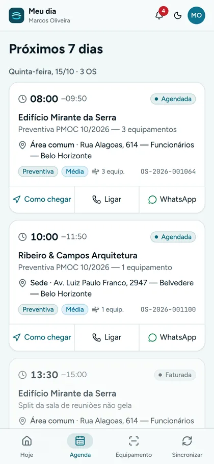 Agenda dos próximos 7 dias do técnico