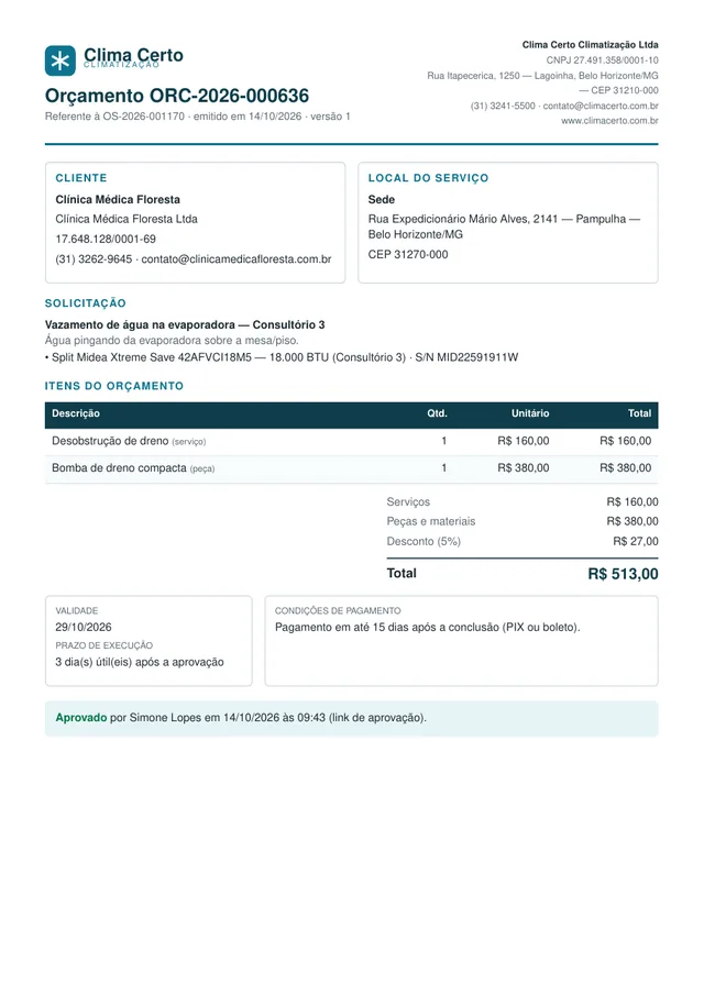 PDF do orçamento com a identidade da empresa